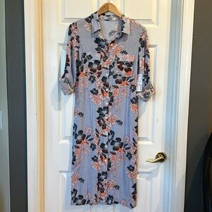 NWT JustFab Striped Floral Button Front Midi Dress